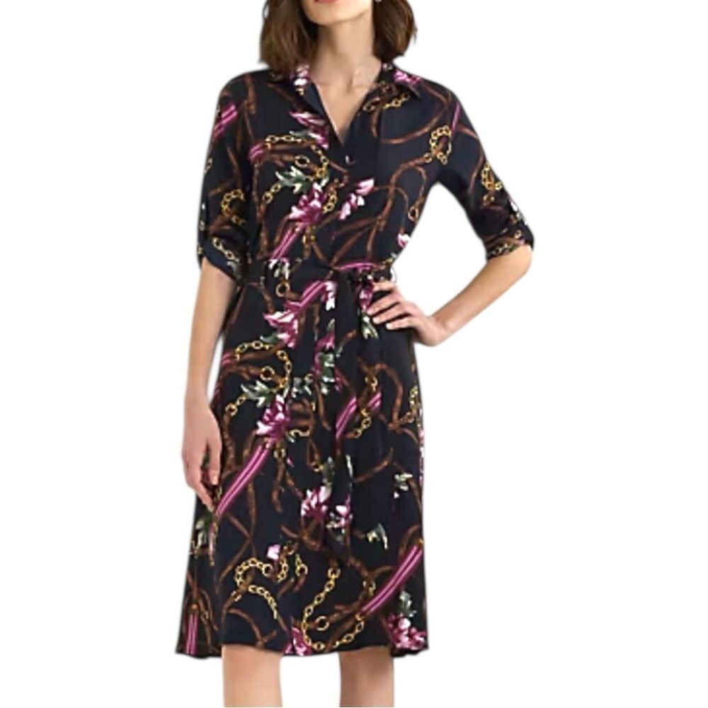 Lauren Ralph Lauren Equestrian-Inspired Crepe de Chine Roll-Tab Sleeve